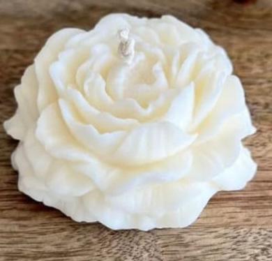 Luxury handmade pink peony soy wax candle with floral design, infused with citronella and eucalyptus oils, eco-friendly and gift-ready.