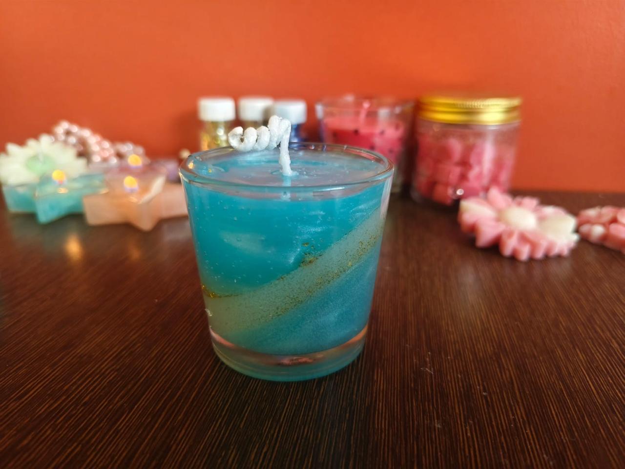 Ocean Breeze Gel Wax Candle in Glass – Handmade Blue Decorative Candle for Home Décor