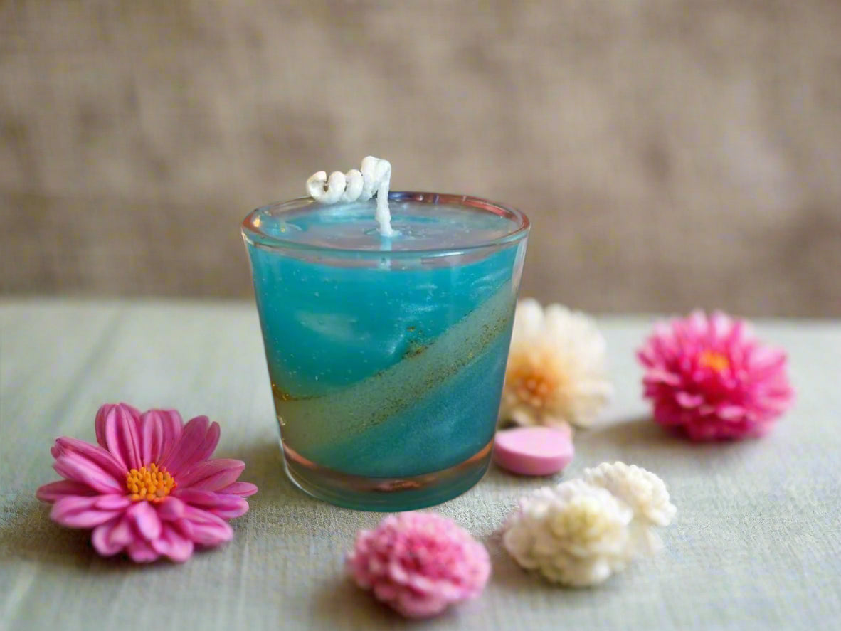 Ocean Breeze Gel Wax Candle in Glass – Handmade Blue Decorative Candle for Home Décor