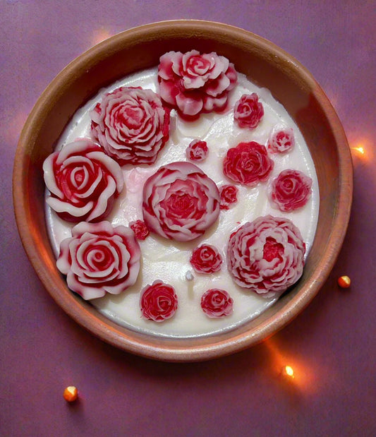 Lavender soy wax terracotta candle with handcrafted floral design, eco-friendly luxury home décor