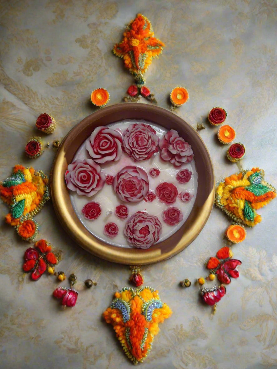 Lavender soy wax terracotta candle with handcrafted floral design, eco-friendly luxury home décor