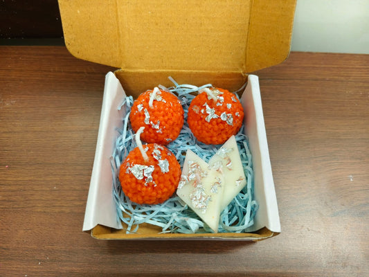 Handmade Laddu & Kaju Katli Soy Wax Candle Gift Box | Festive Mithai Hamper - The Ved Aura