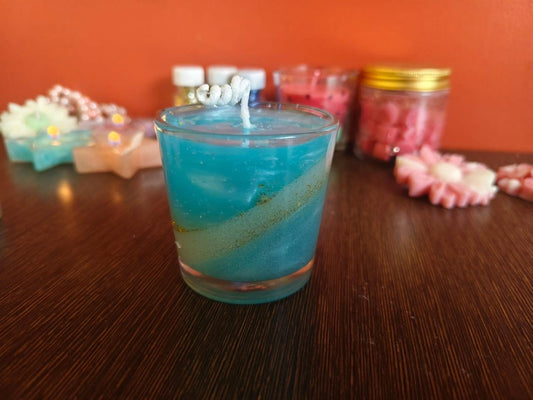 Ocean Breeze Gel Wax Candle in Glass – Handmade Blue Decorative Candle for Home Décor
