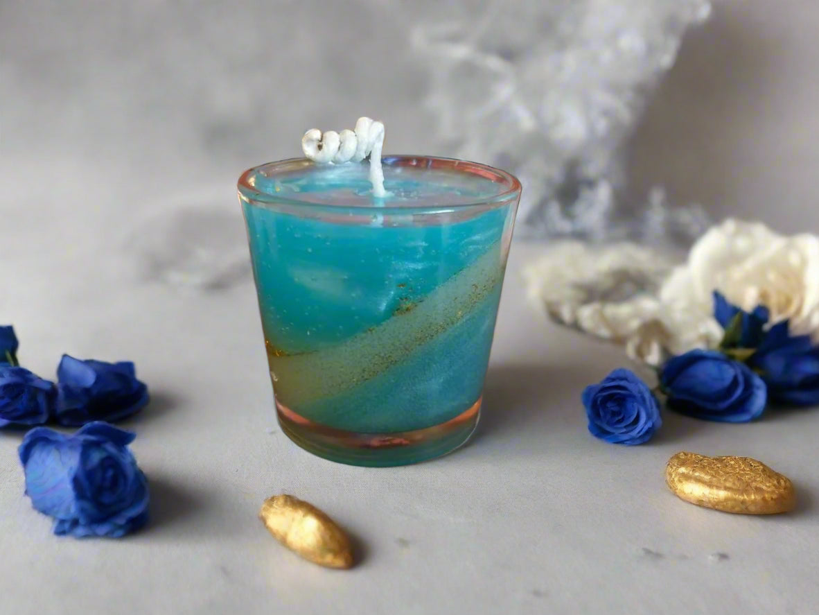 Ocean Breeze Gel Wax Candle in Glass – Handmade Blue Decorative Candle for Home Décor