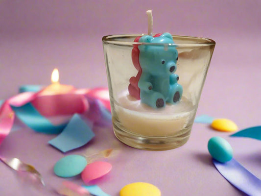 Handmade teddy bear candle in glass – eco-friendly soy wax decorative gift for home décor and special occasions