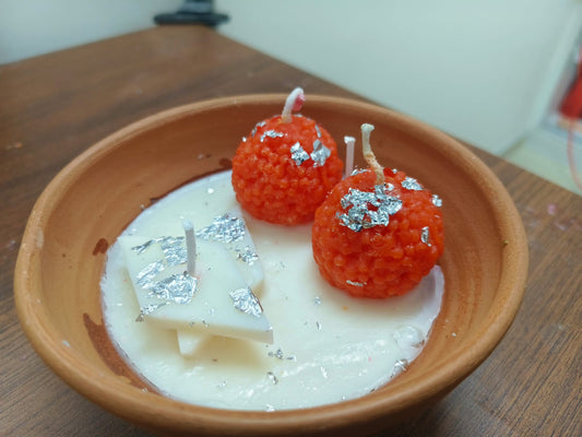 Handmade Laddu & Burfi Terracotta Soy Wax Candle | Festive & Wedding Gift - The Ved Aura