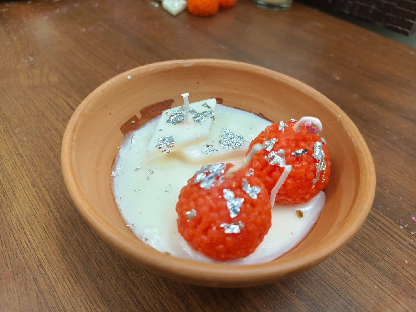 Handmade Laddu & Burfi Terracotta Soy Wax Candle | Festive & Wedding Gift - The Ved Aura